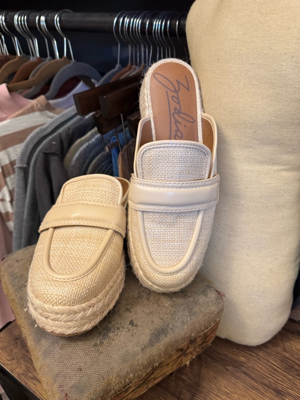 Cream Espadrille Loafer Mules - Women